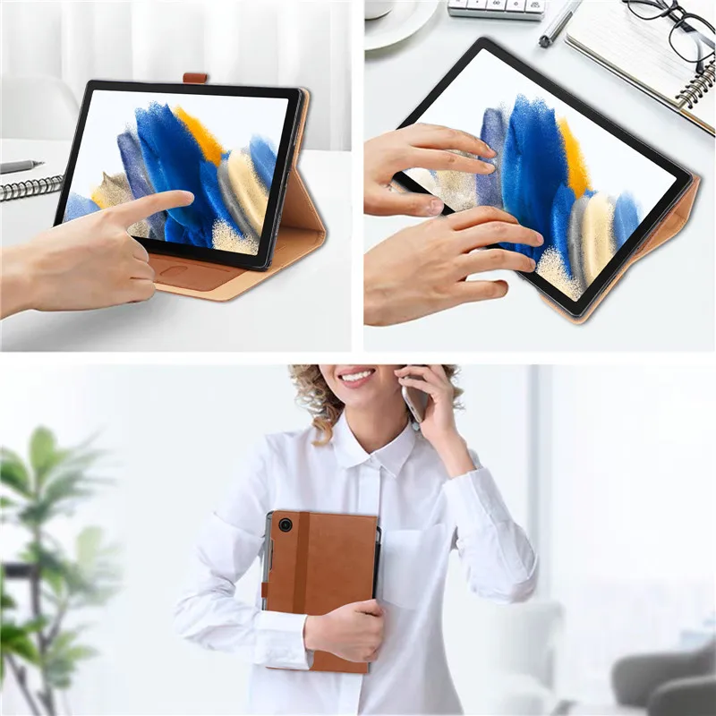 

For Samsung Galaxy Tab A8 SM X200 X205 Case Luxury PU Leather Smart Cover for Galaxy Tab A8 Case Tablet with Hand Holder + Film