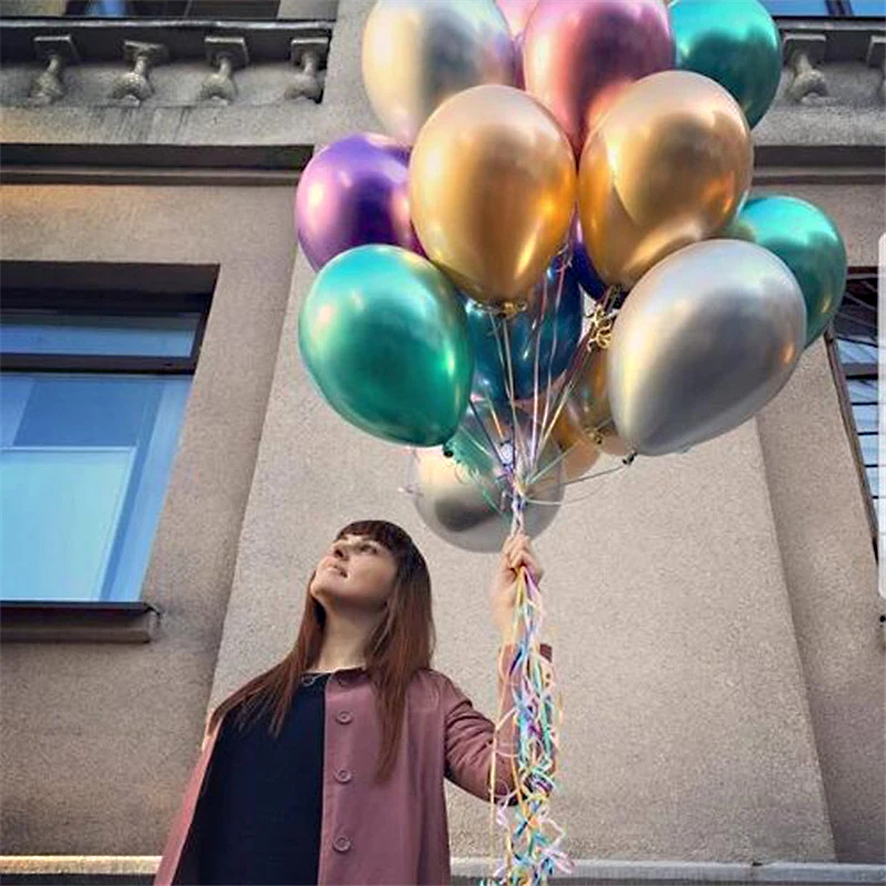 

10 Pcs Chrome Alloy Metallic Luster Latex Air Balloons 12Inch Birthday Party Decoration Silver Gold Wedding Baby Shower Supplies