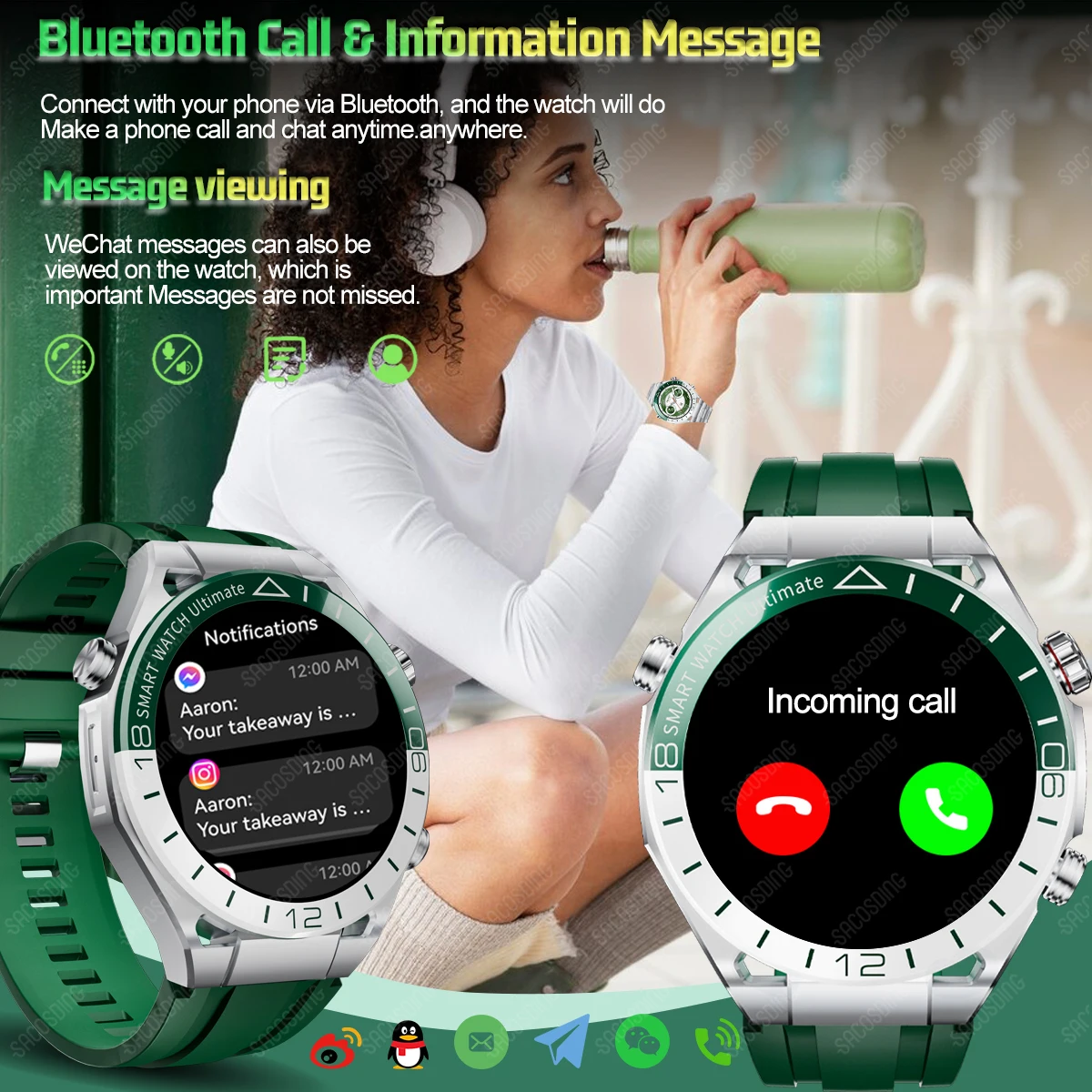 Умные часы для HUAWEI 1 3-дюймовый экран GPS/SOS/NFC/Bluetooth вызов/сердечный ритм/кислород в