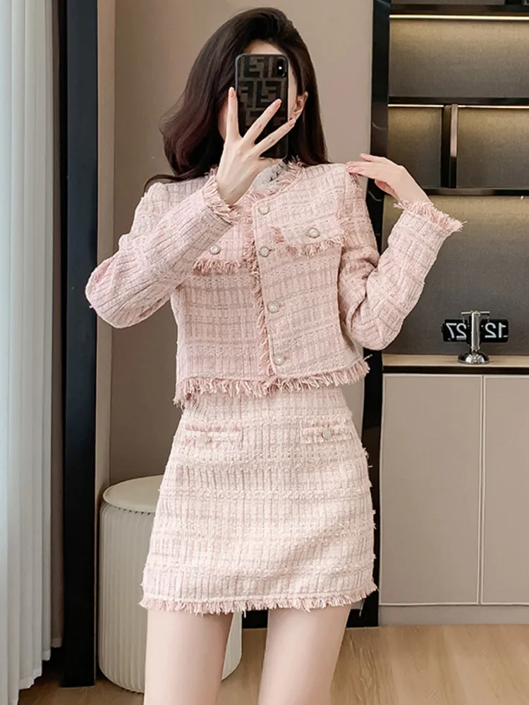 Женский твидовый пиджак и юбка комплект из двух предметов