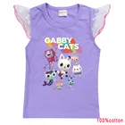 Футболка Gabby с изображением кошек, детские кружевные хлопковые топы с коротким рукавом, Детские Мультяшные футболки для кукольного домика, летняя одежда для девочек