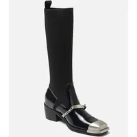 Gnazhee Brand Design 2022 Fashion Cool Women's Calf Modern Boots Trendy Sock Boot Shoes Chunky Heel Square Toe Footwear