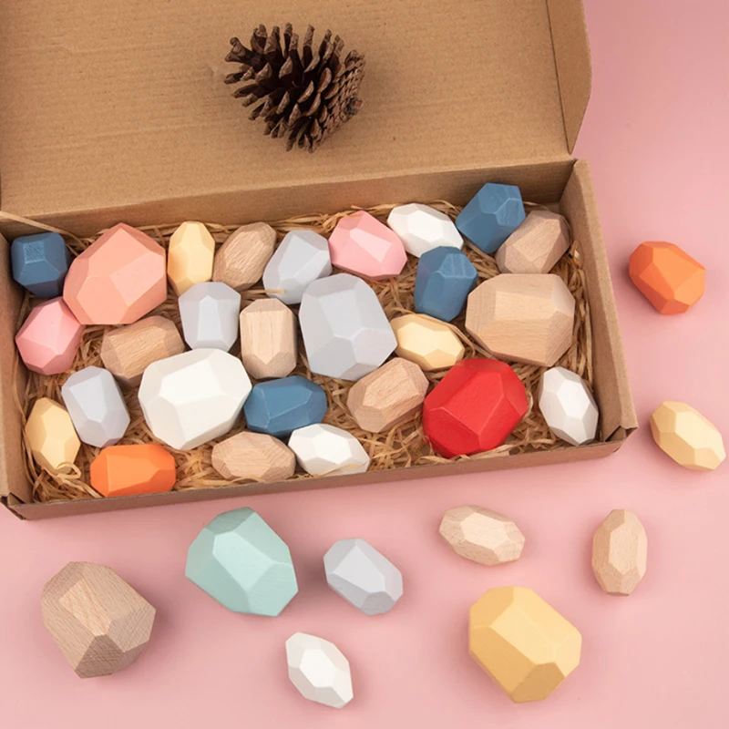 Деревянный строительный блок Монтессори цветные камни креативные Обучающие