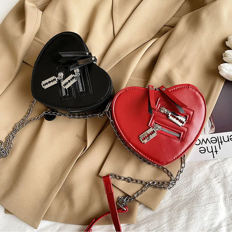 Модная женская кожаная сумка через плечо в форме сердца с цепочкой и