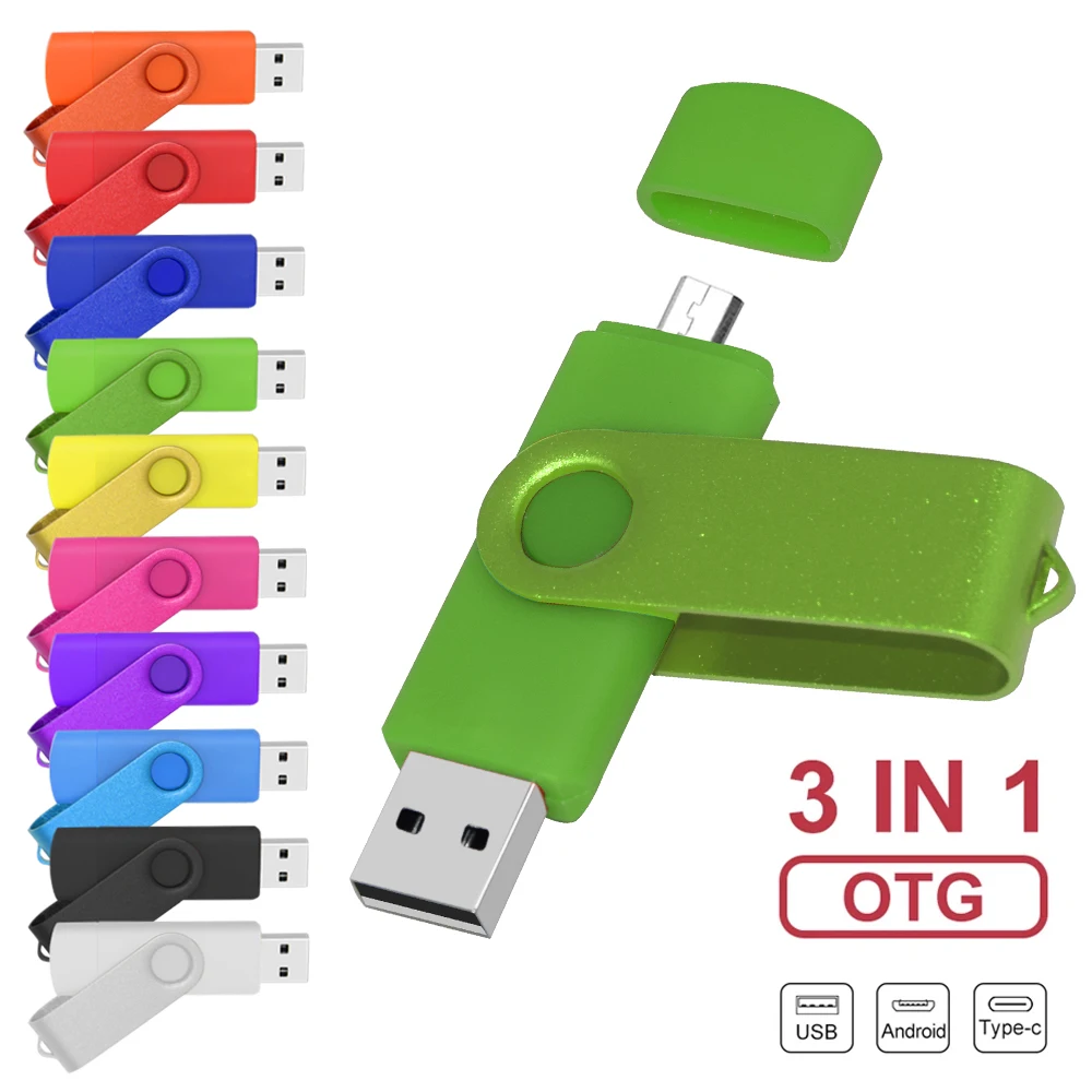 

USB флеш-накопитель 3 в 1 OTG, высокоскоростной флеш-накопитель 64 ГБ, 32 ГБ, флешка 16 ГБ, 8 ГБ, usb-накопитель для ПК/Android, Пользовательский логотип