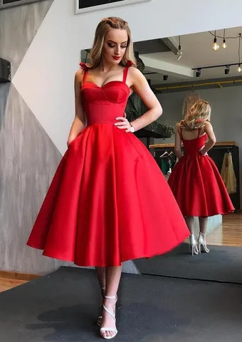 Женское ТРАПЕЦИЕВИДНОЕ ПЛАТЬЕ It's yiiya, красное платье до середины икры с бантом на бретельках для выпускного вечера на лето 2023