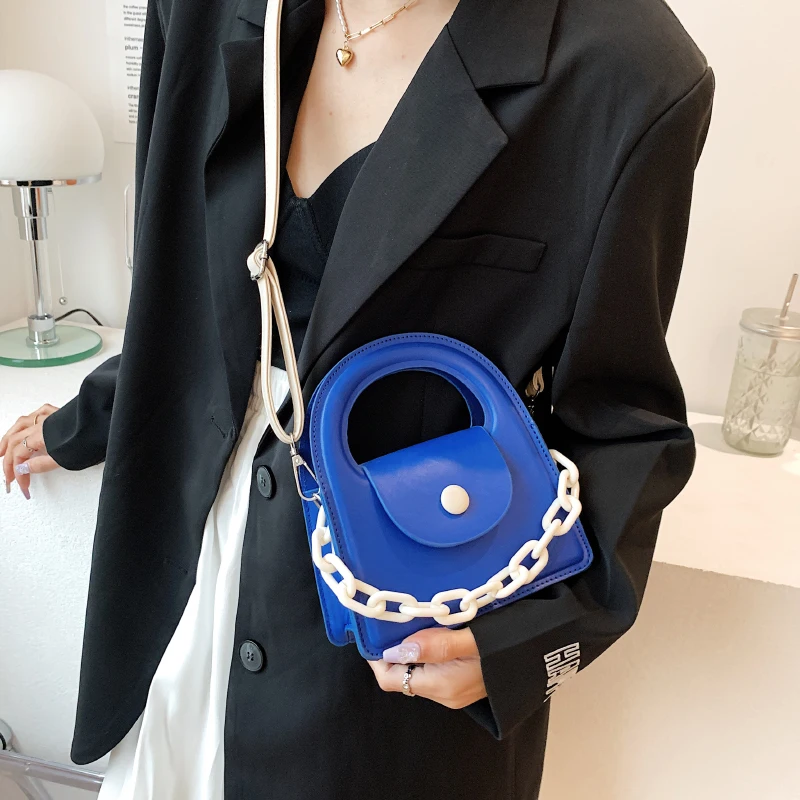 Contrasting Colors Mini PU Leather Shoulder Crossbody Bags for Women Fashion Brand Designer Ladies Handbags 2023 Candy Chain