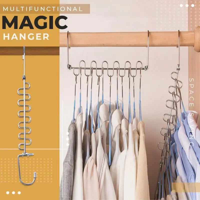 

6 Hole Metal Hangers with Magic Hook 37cm Multifunctional Space Saving Clothes Holder Rack Clothing Wardrobe Organize Hanger