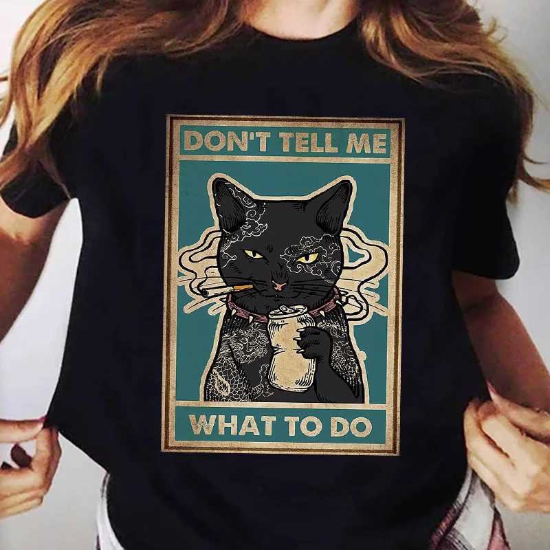 

Women T Shirt 2022 Fashion Tarot Cat Dont Tell Me What to Do T-shirt Lady Cartoon Tops Kawaii Graphic Short Sleeve Female TShirt