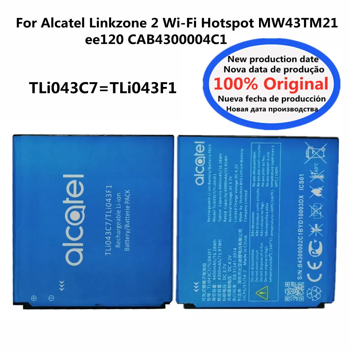 Оригинальный аккумулятор CAB4300004C1 TLi043F1 TLi043C7 для Alcatel Linkzone 2 точка доступа Wi-Fi MW43TM21