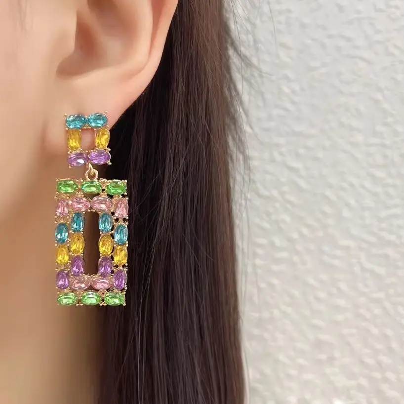 

2022 Trend Colored Rhinestone Square Geometric Earrings for Woman
