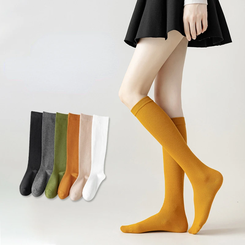 

Solid color pressure calf socks female mid-height high-top long socks Japanese Korean segmented micro-pressure cotton socks