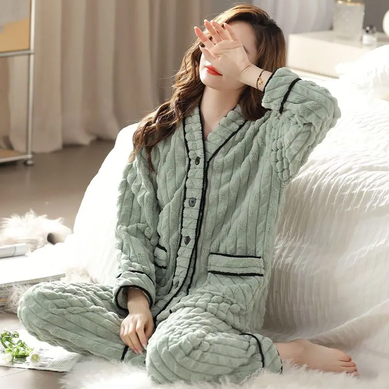 pajamas for women winter thicken warm long sleeve christmas nightwears woman two pieces sets sleepwear clothing female clothes