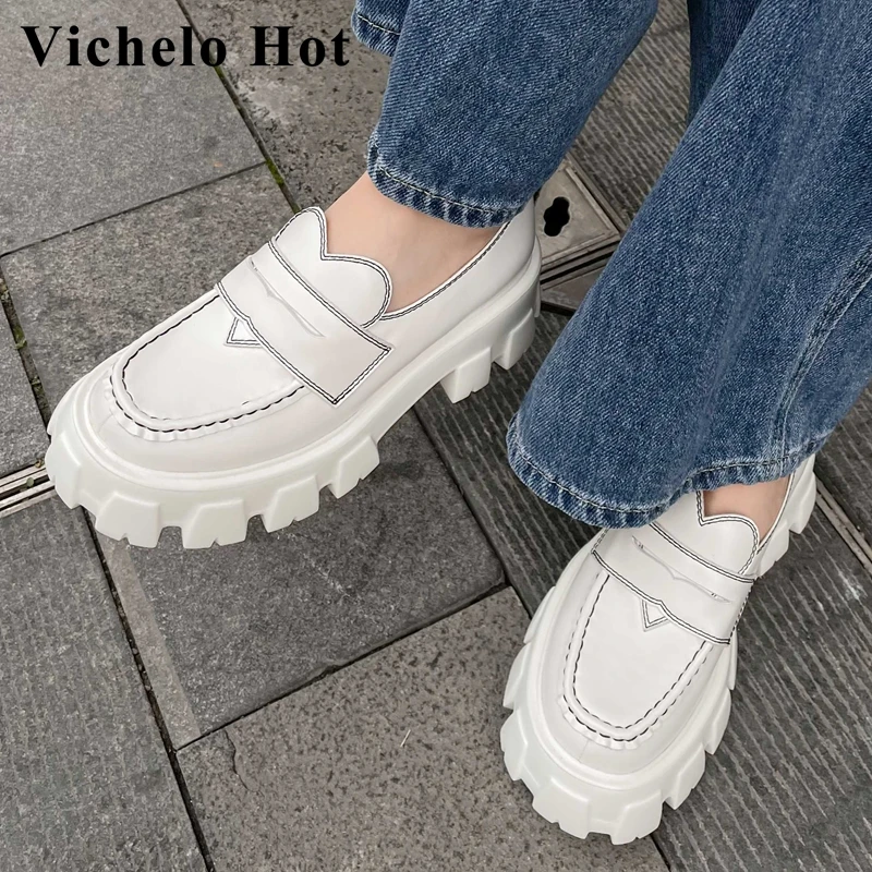 

Популярные туфли-лодочки Vichelo из натуральной кожи с круглым носком на толстой подошве и высоком каблуке на платформе классических цветов уд...