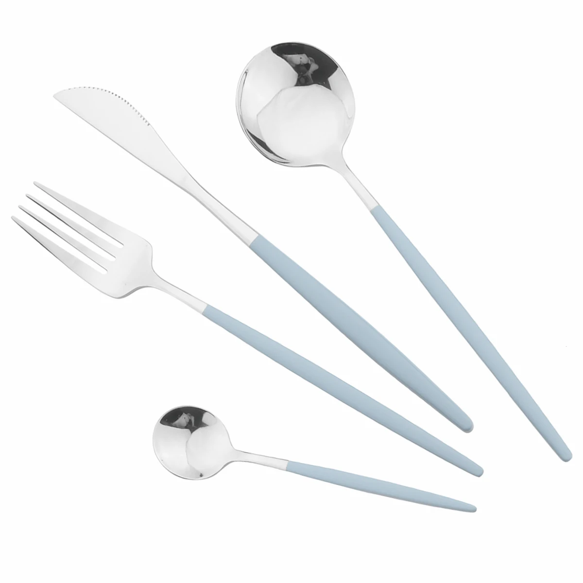 JANKNG New Light Blue Handle Knife Fork Spoon Cutlery Wester