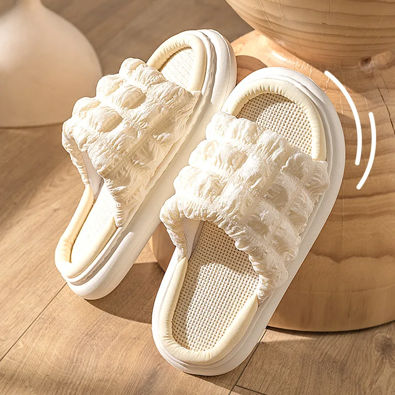 

Home Linen Women Slippers Four Seasons Home Slippers Women Sandals 2023 Indoor Breathable Non-slip Platform Sandals Women Shoes