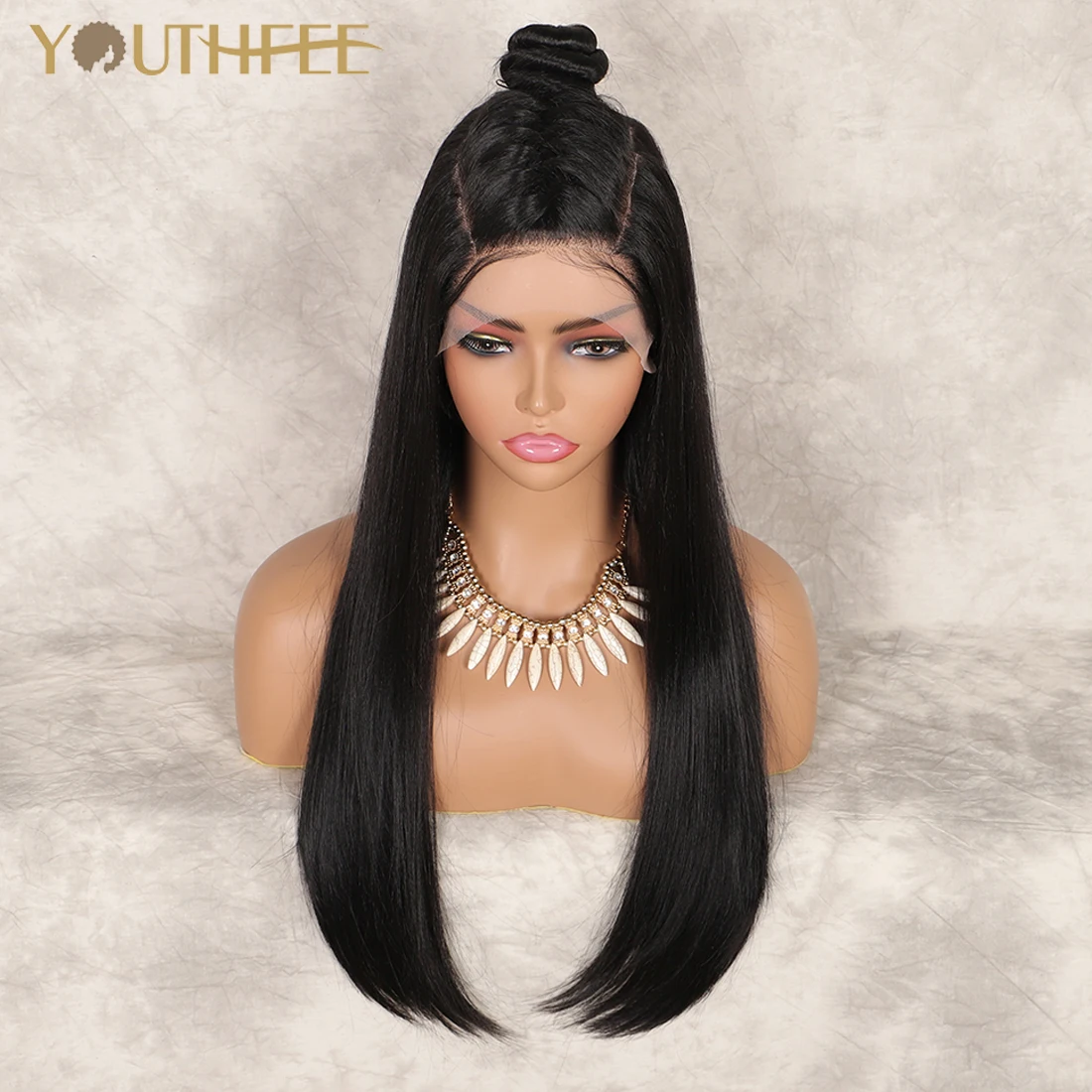 

Парик Youthfee 24 дюйма, прямой синтетический искусственный, со шнуровкой спереди, с U-образной частью, Плетеный, для женщин