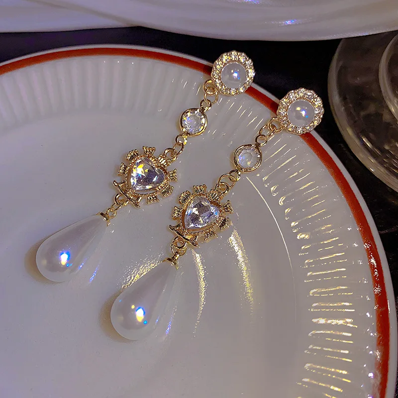 Baroque Korean Version of The Silver Needle Love Long Tassel Sweet Temperament Pearl Zirconia Fashion Ladies Earrings Jewelry