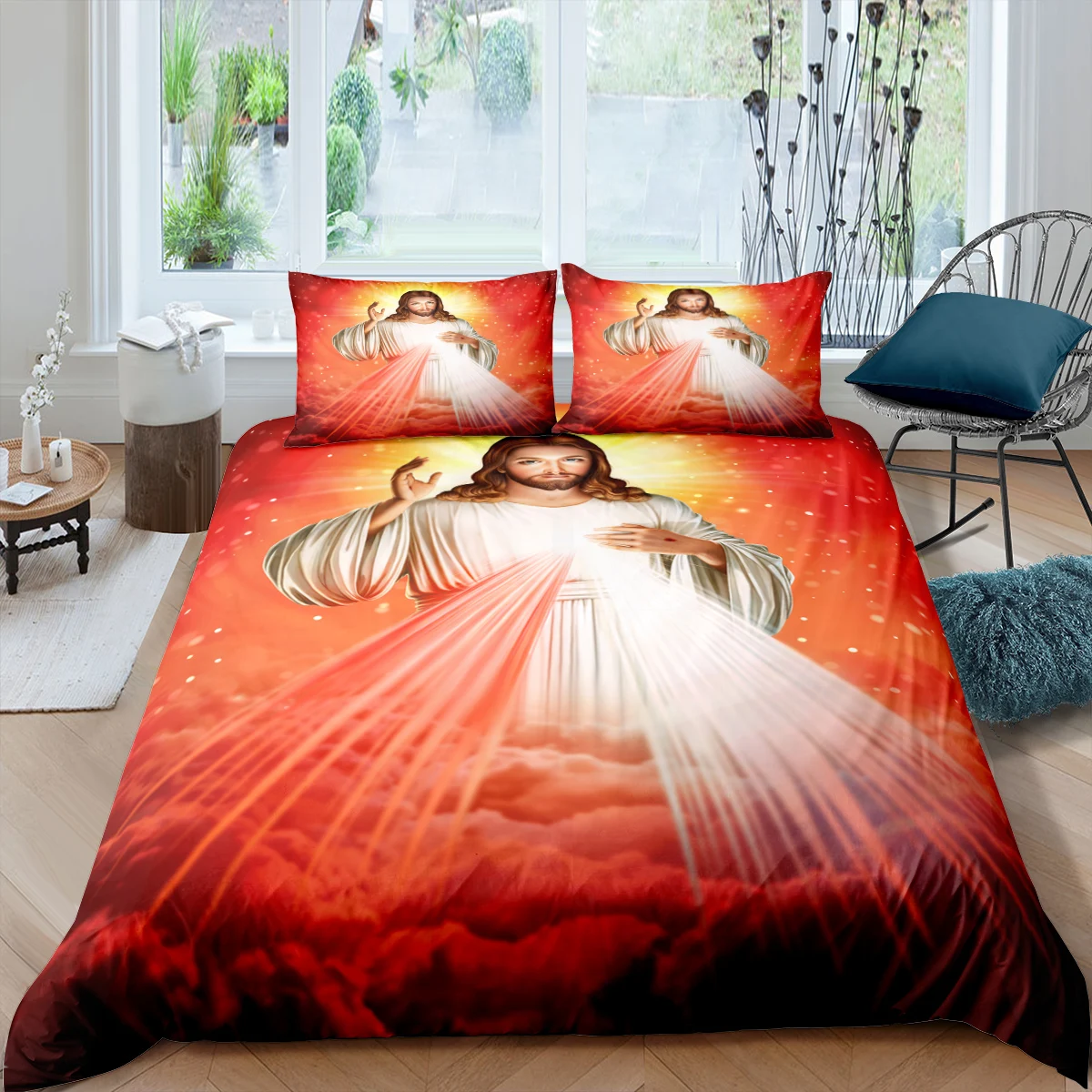 

3D Jesus Duvet Cover Christian Sacred Jesus Bedding Set You Soft Quilt Cover Set King/Queen Size for Adults Women Men God Bless