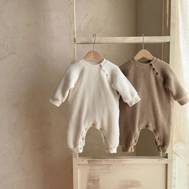 

Baby waffle long jumpsuit spring and autumn children's clothing newborn clothes baby romper bag fart clothes