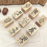creative forest world cute diy wooden rubber stamps diary scrapbooking stamps set plant seal stationery