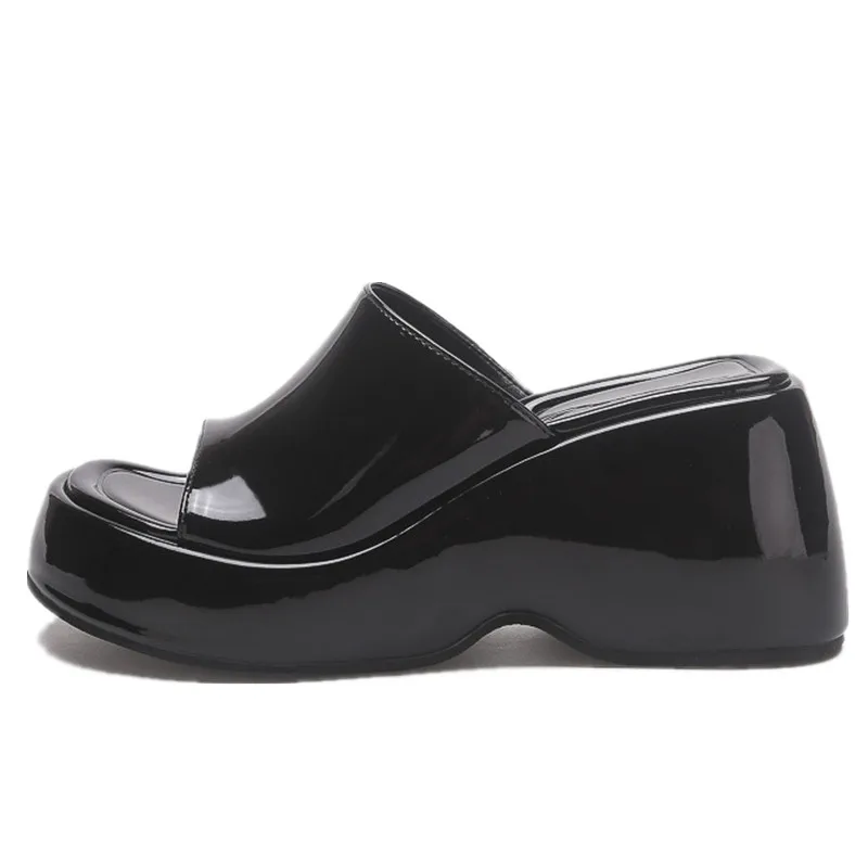 

Women Brand Platform Wedges Heeled Sandals for Woman's Candy Color Peep Toe Round Toe Thin Heels Shoes Sexy Lady Slip-On Slipper