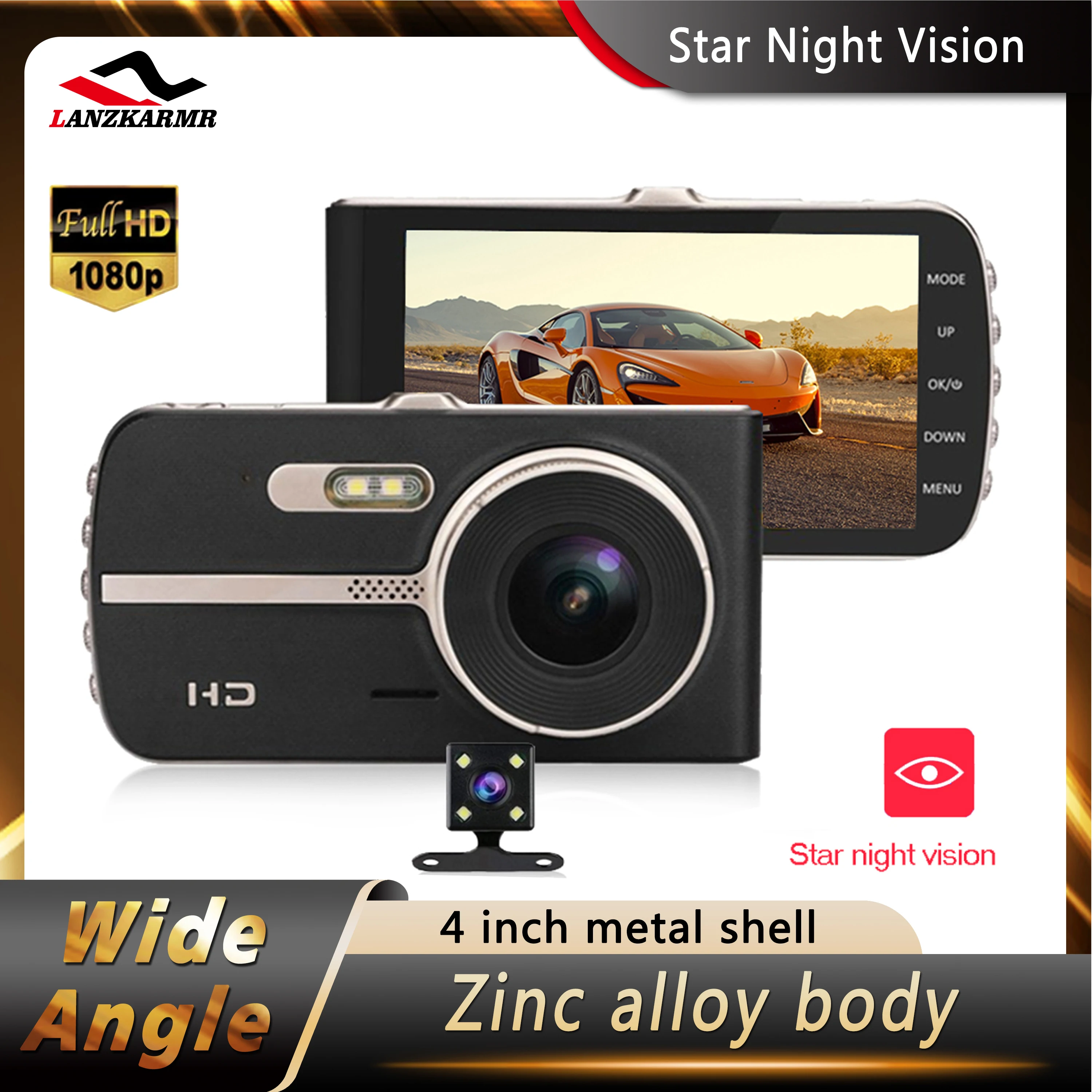 

Car DVR Video Recorder Dashcam Dual Lens 4 Inch 1080P Full HD 170 ° Loop Recording G-Sensor Real Time Surveillance Camera