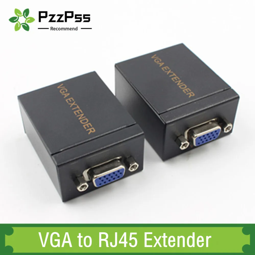 PzzPss 1 Pair Receiver Transmitter VGA to RJ45 Extender Repeater by Cat5e/6 up to 60M VGA UTP for PC Laptop Computer Projector