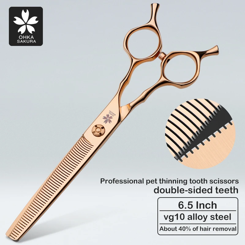 

High-end golden pet double-sided tooth shears 6.5 inch trimming shears Imported VG10 material beautician special thinning shears