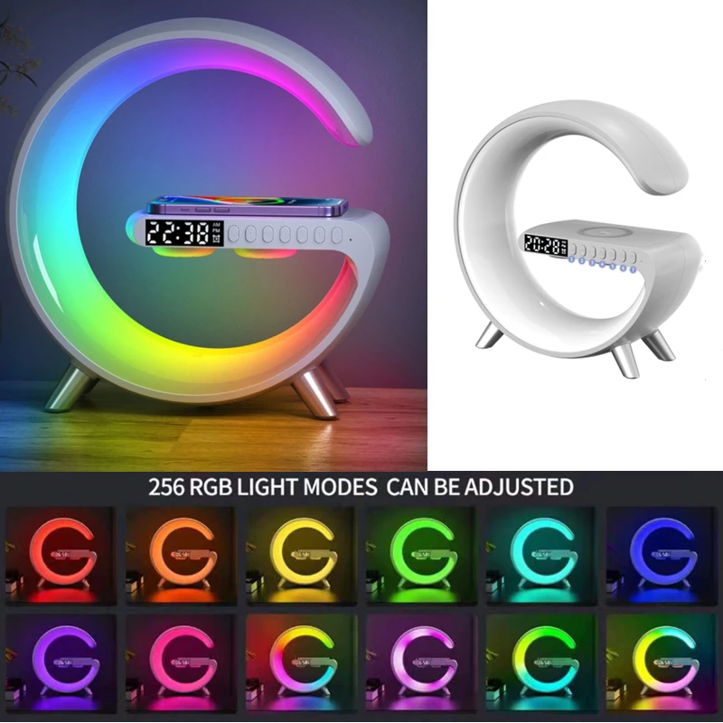 LED RGB Light Wireless Charger For IPhone 14 13 Charging Dock Station Alarm Clock Desk Lamp Bluetooth Speaker With APP Control