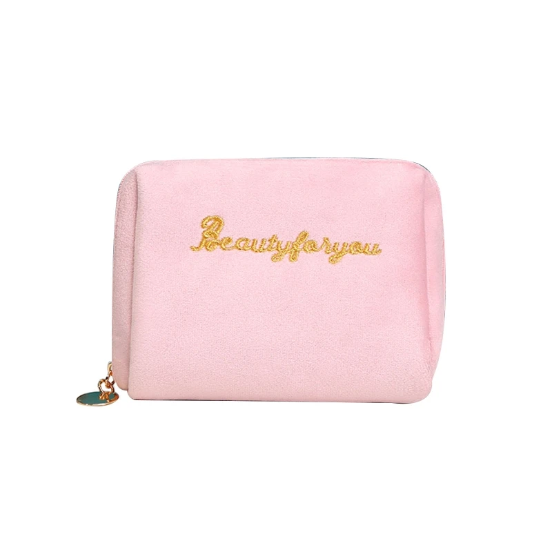 

Letter Embroidery Travel Toiletry Bag for Women Men Velvet Zipper Cosmetic Makeup Bags Large Capacity Storage Organizer
