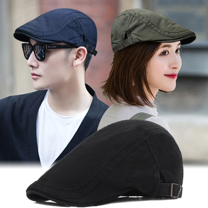 

Beret Hat Men's Spring and Autumn Cotton Women's Solid Color Cap with A Simple Retro Twill Forward Hat Shop Assistant Hat 2022
