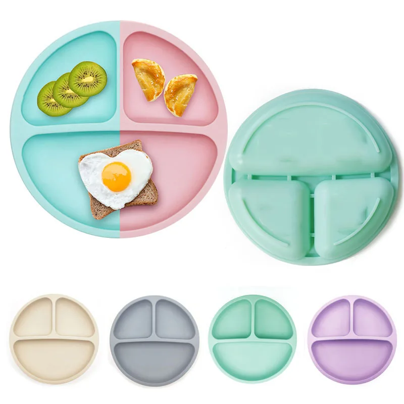 

Baby Safe Silicone Dining Plate Cute Cartoon Children Dishes Toddle Training Tableware Kids Feeding Bowls