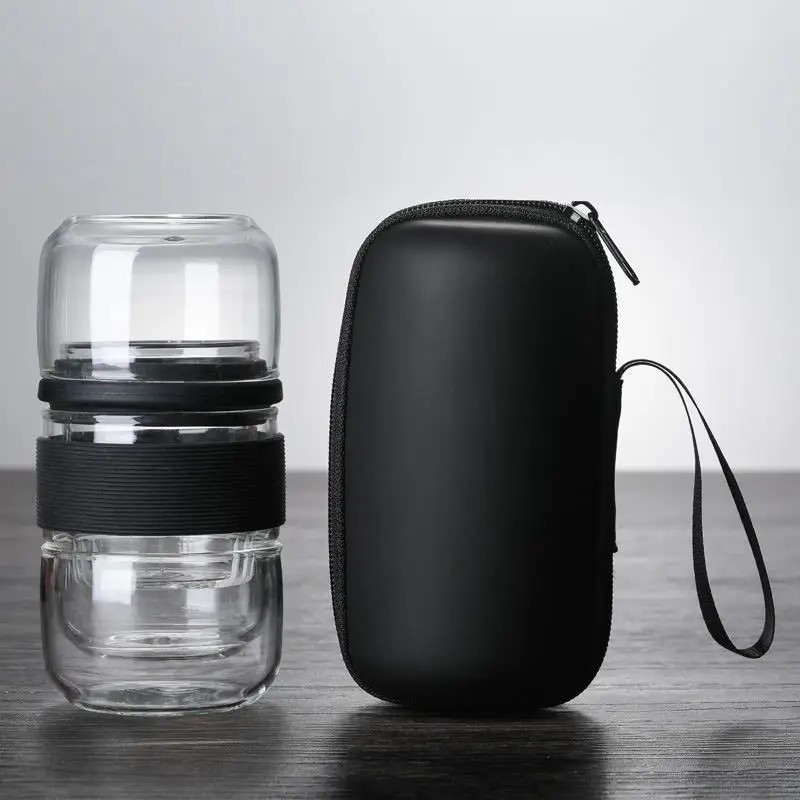 

Pot with Portable Case Glass Teacups with Infuser for Travel Home Tea Leaves Container Tea