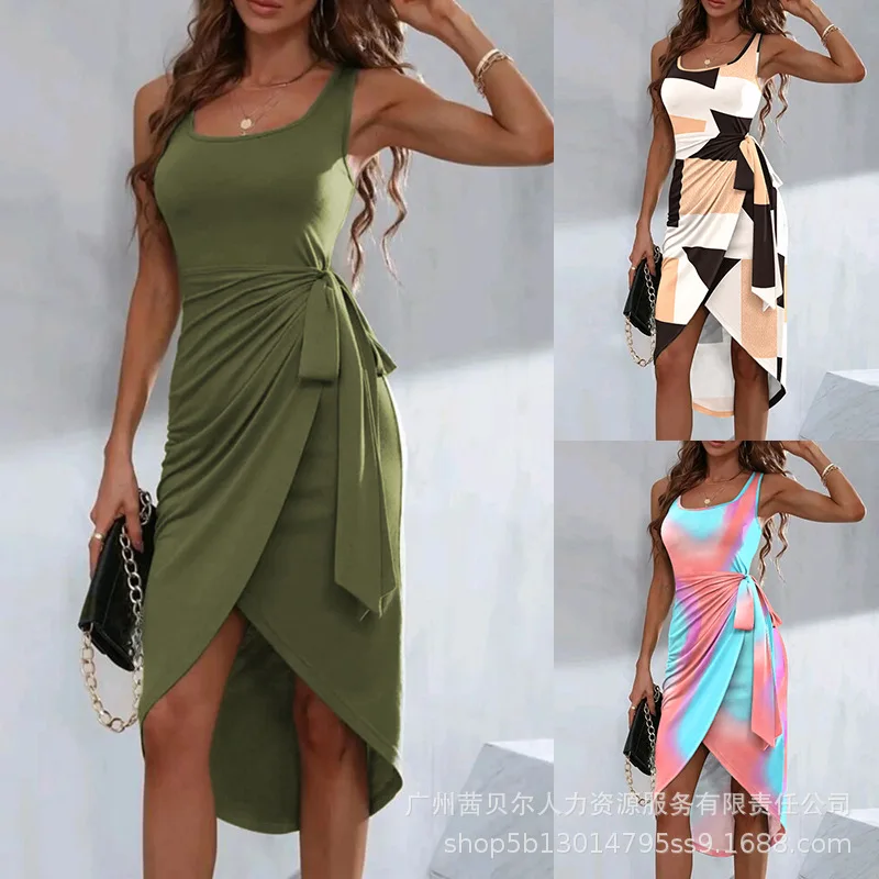 

New 2023 Womens Dresses New Solid Color Strappy Irregular Hem Casual Dress for Women