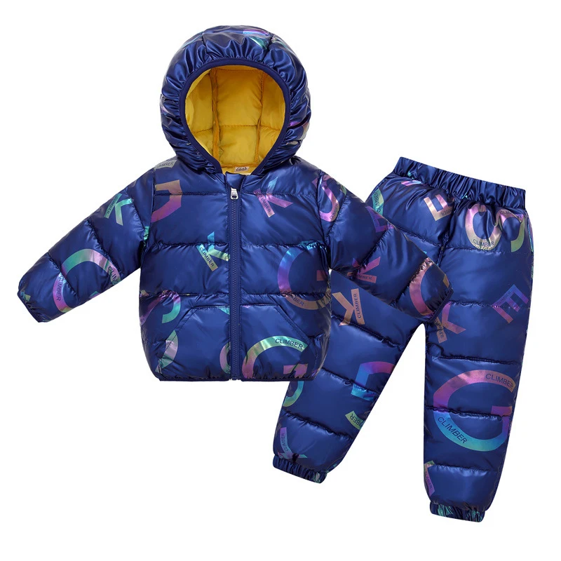 

New Autumn Baby Boys Girls Long Sleeve Letter Children Down Jacket Set Winter Kids Baby Boy Girl Hooded Coat Clothes Suit
