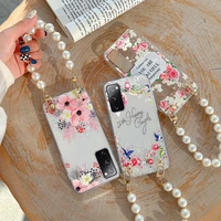 soft flowers pearl bracelet phone case for samsung galaxy s22 s21 fe s20 ultra s10 plus note 20 10 9 8 shockproof back cover