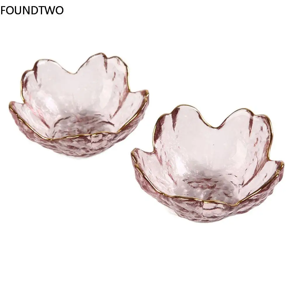 

Small Glass Dish Nordic Style Gold Inlay Glass Sauce Bowl Mini Japanese Cherry Blossoms Seasoning Plate For Ice Cream Fruit Sala