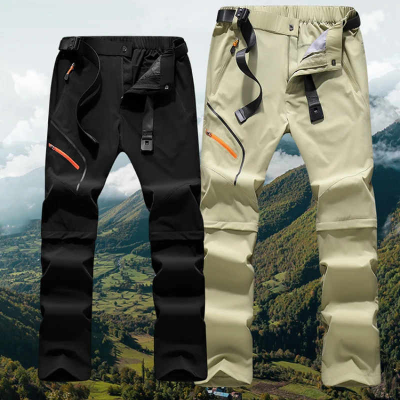 

Couple Outdoor Quick-drying Hiking Pants Men Women Detachable Trousers Thin Elastic Waterproof Pants Large Size Leisure Sports