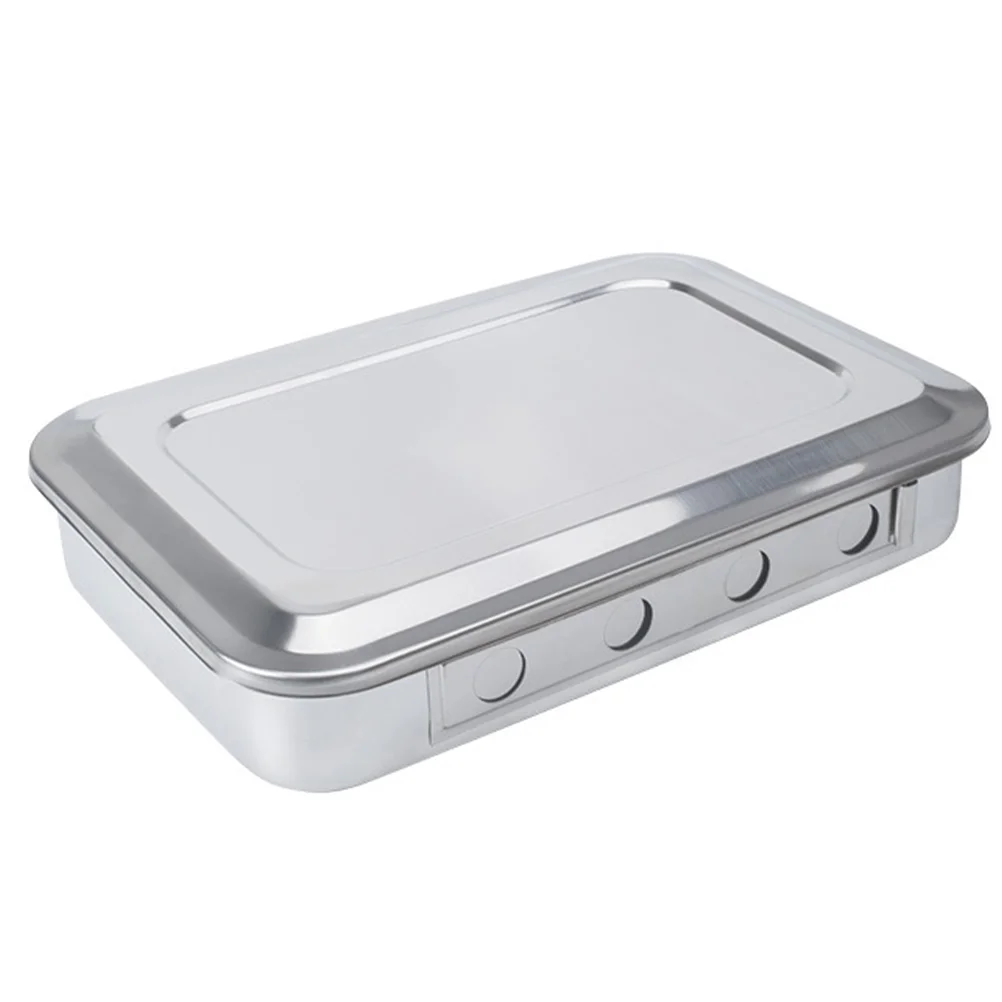 

1PC Stainless Steel Tray Disinfectant Box with Lid and Hole(Silver)