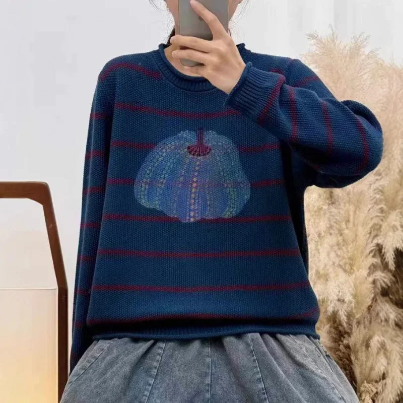 YL7731 Корейский стиль с круглым вырезом в полоску модный вязаный свитер