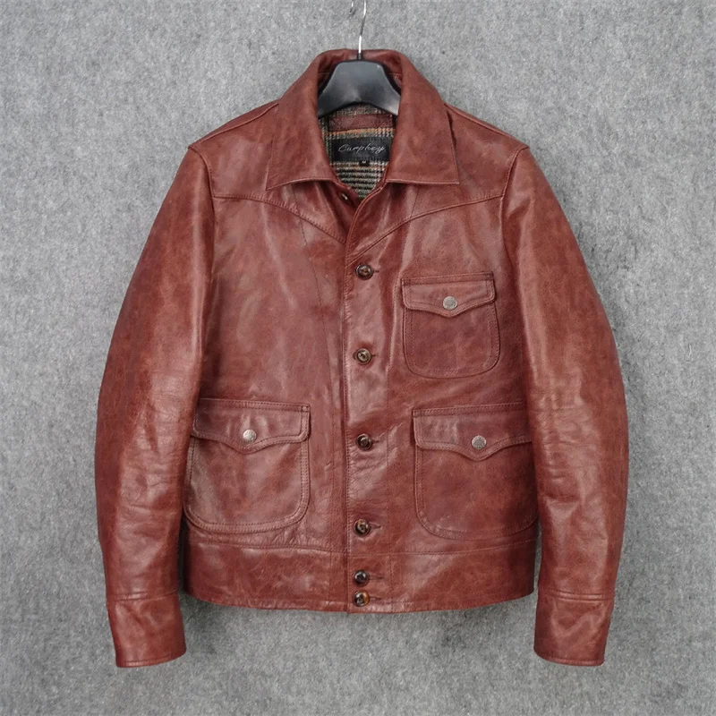 

Бесплатная доставка. 2022 совершенно новое пальто в форме подковы батик. Винтажное Коричневое Пальто из натуральной кожи дубленого цвета. Опт...