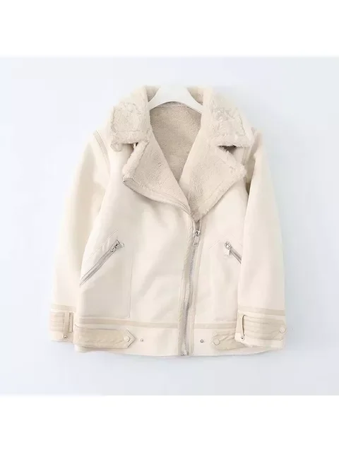 New2022 Women Fashion Thick Warm Winter Double-sided Fur in one Jacket Coat Vintage Long Sleeve Female Outerwear Chic Tops