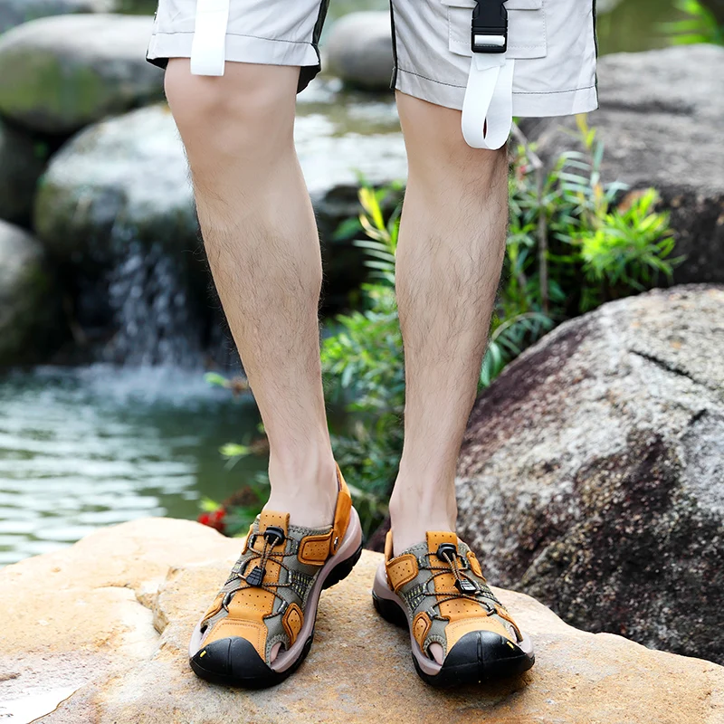 Summer Men Leather Sandals Fashion High Quality Water Beach Outdoor Non-slip Soft Comfortable Wear-resisting Non-slip Size38-47