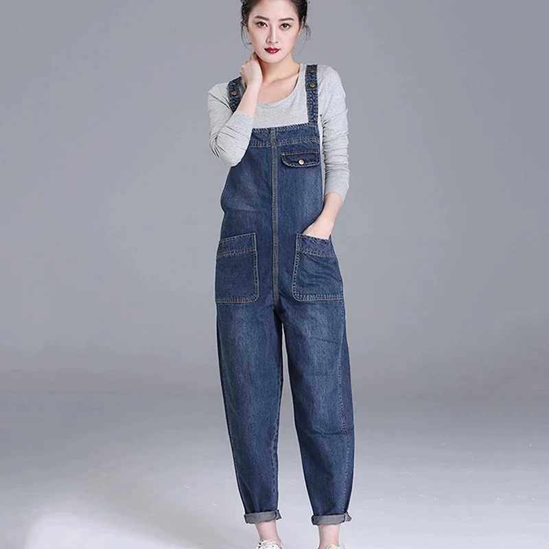 S-8XL Loose Size Jumpsuit Women's Jeans Rompers New Retro Big Pocket Denim Overalls Casual Fashion Large Size Denim Jeans Pants