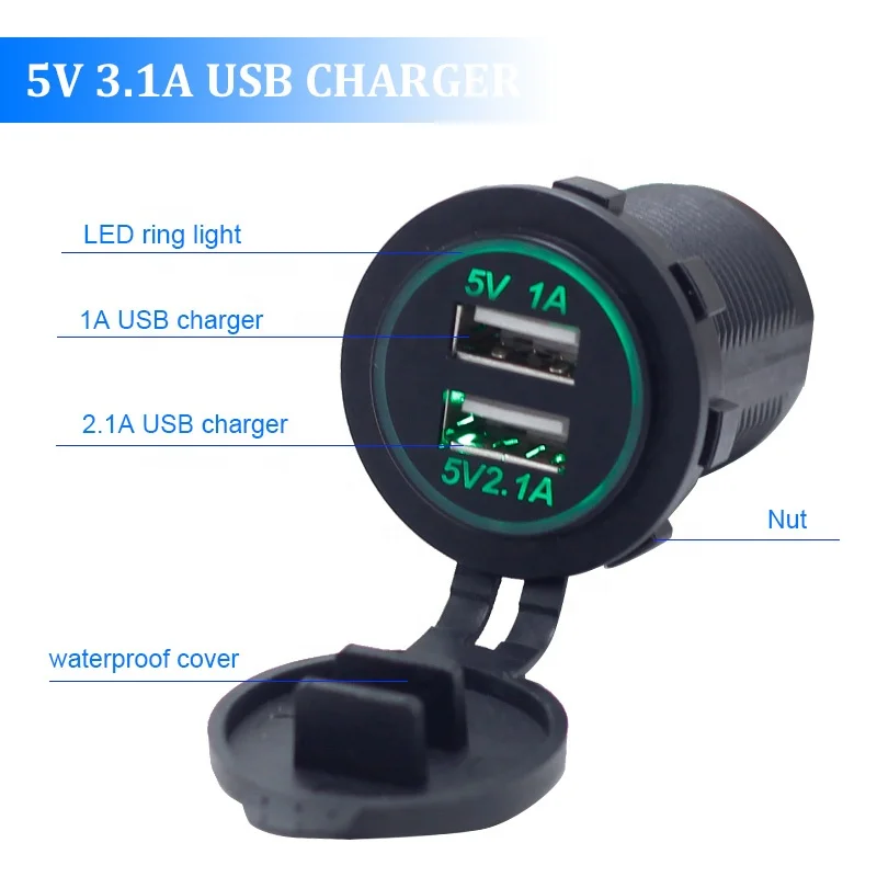 Водонепроницаемое зарядное устройство с двумя USB-разъемами 12 В-24 В 5 3 1 А