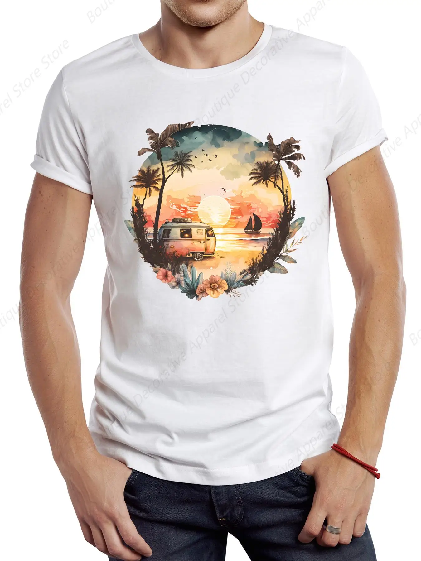 TEEHUB винтажная Мужская футболка для кемпинга автобуса графическая Ретро пляжная
