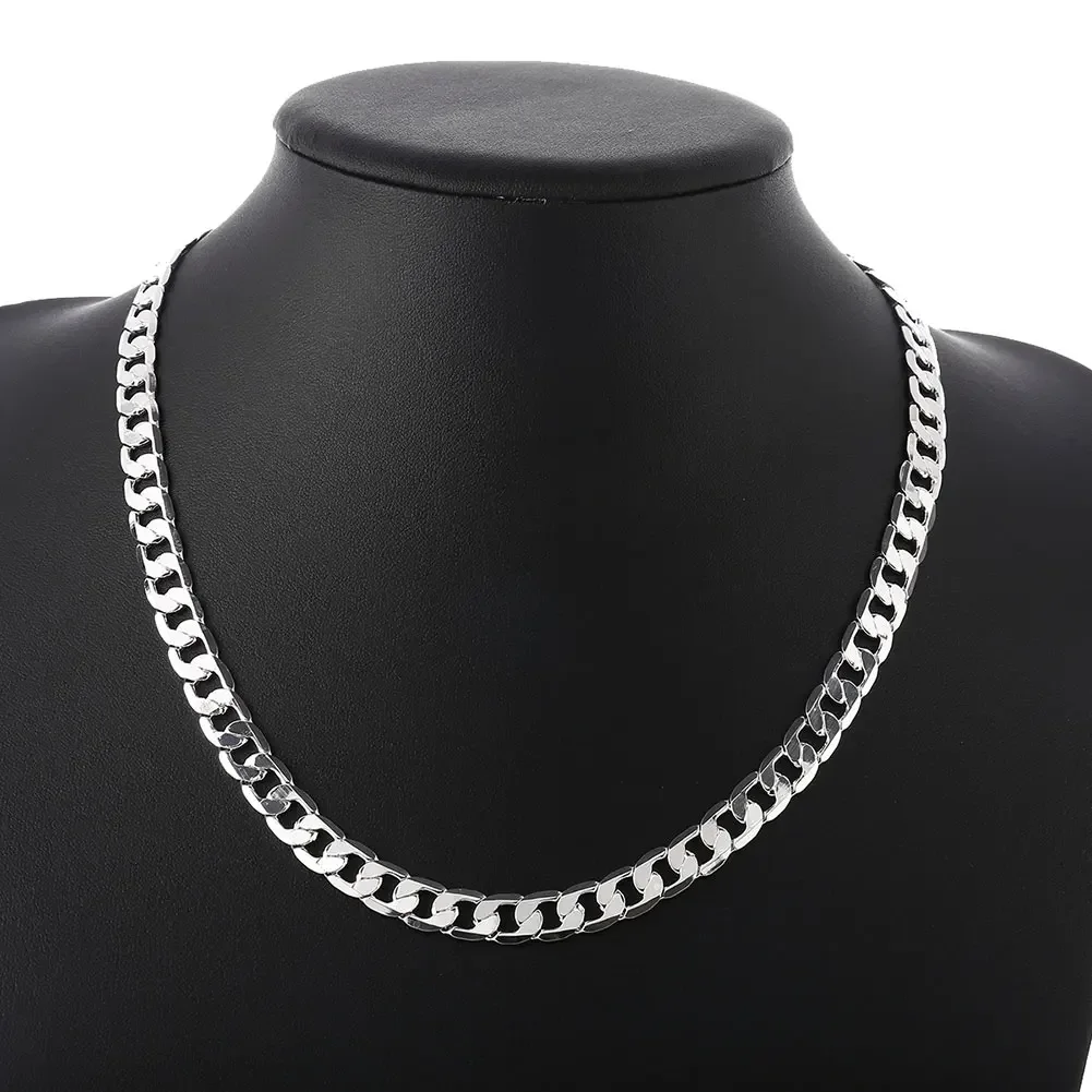 

925 Sterling Silver Necklace High Quality Jewelry for Women Men 40-60cm 8MM Chain Solid Fashion Wedding Christmas Gifts