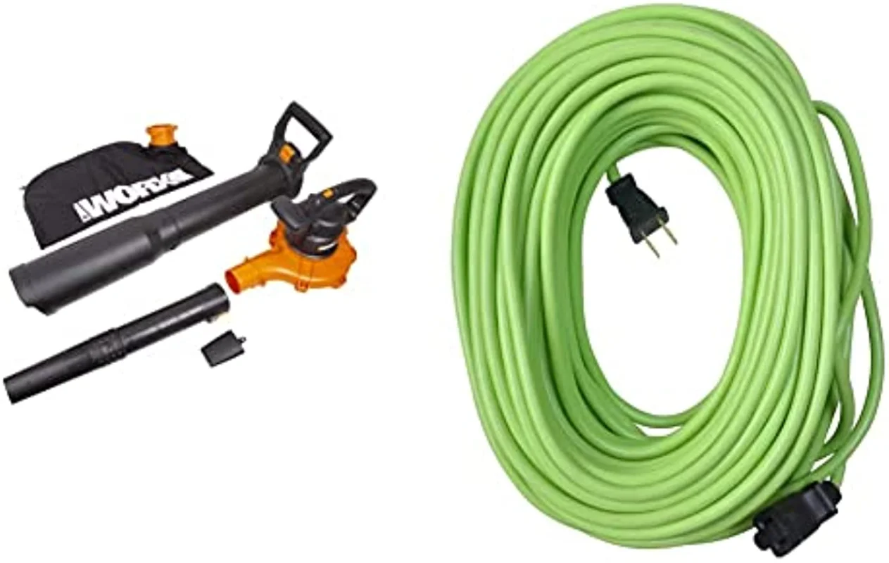 

Worx 12 Amp 3-in-1 Corded Electric Leaf Blower/Mulcher/Vacuum & Outdoor Garden 120-Foot Extension Cord, Lime Green