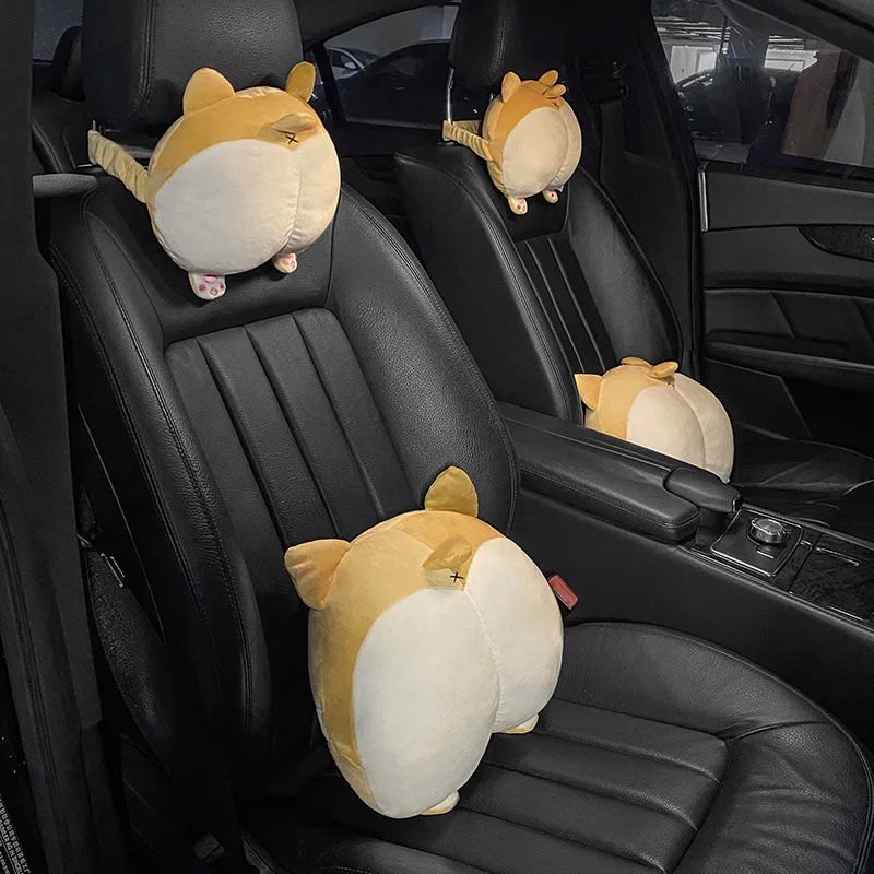 

Cute Car Headrest Pillow Kawaii Corgi Butt Super Car Back Support Cartoon Lumbar Cushion Auto Seat Support